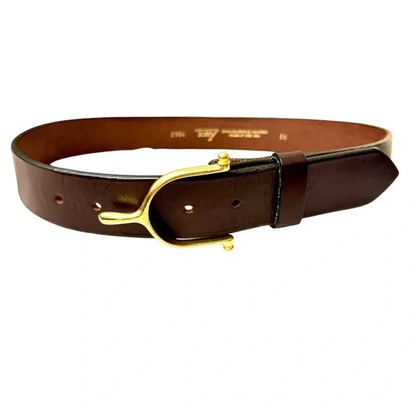 TORY English Bridle Leather Brown Belt Brass Spur Buckle Sz 30 Unisex - Picture 3 of 6
